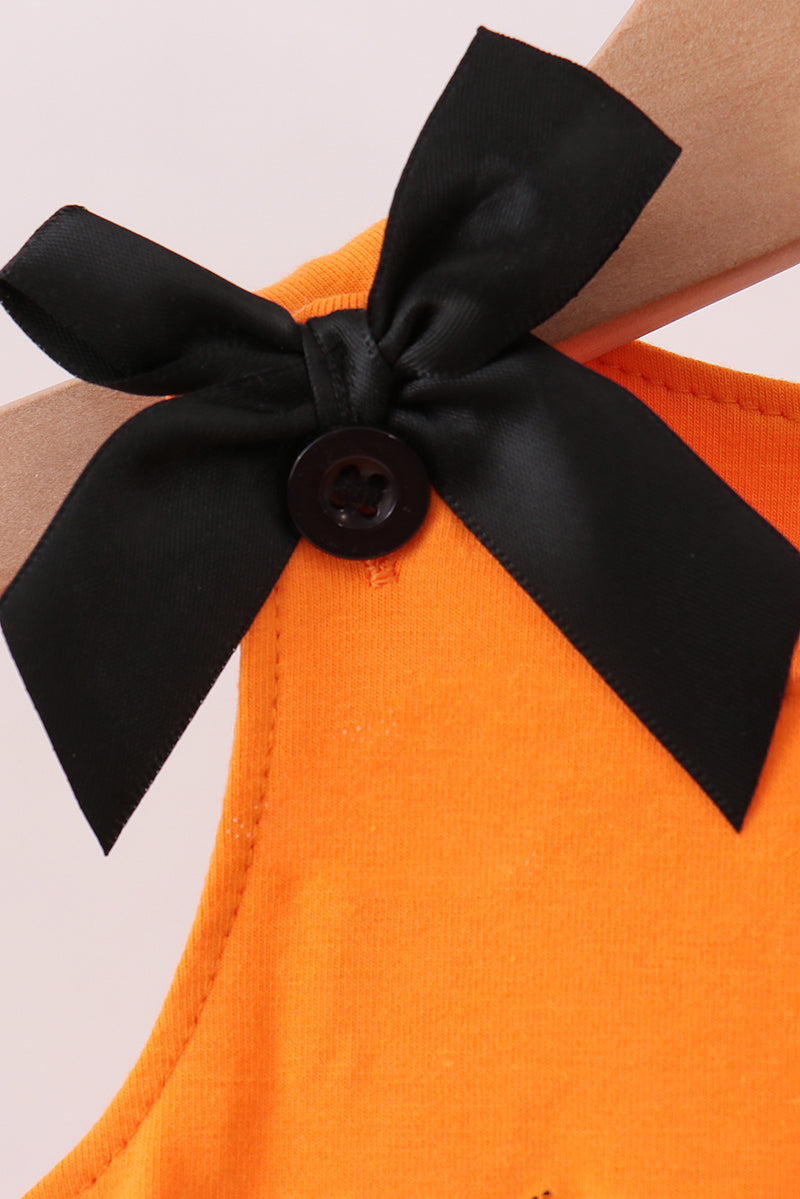 Orange Jack-O-Lantern Applique Bow Bubble