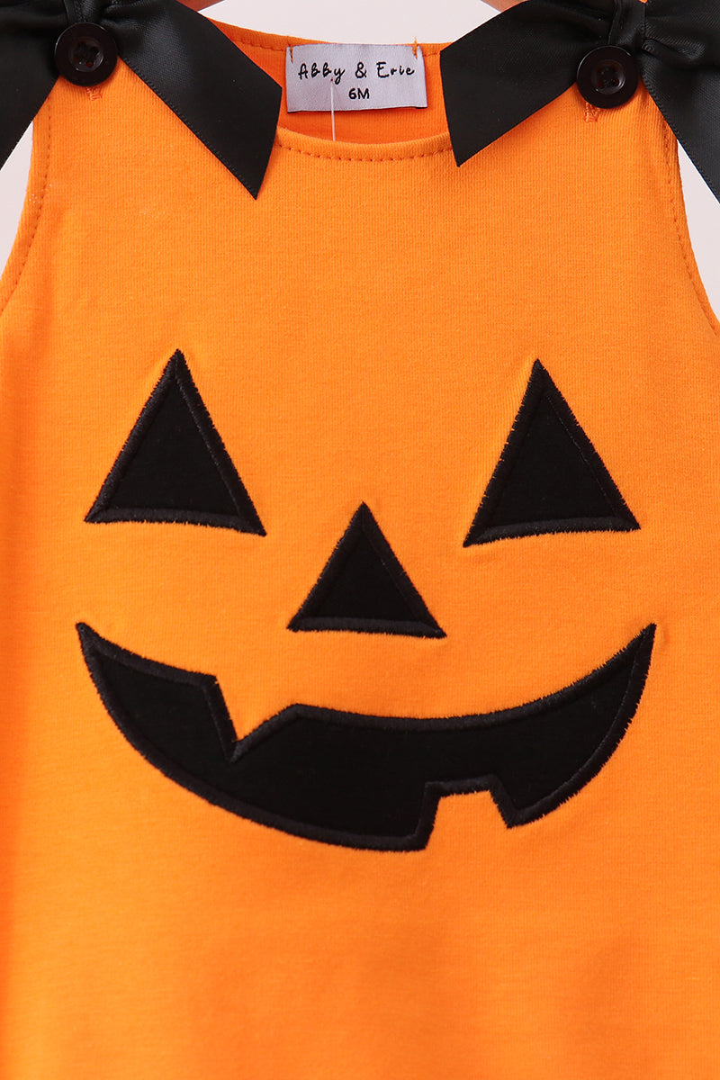 Orange Jack-O-Lantern Applique Bow Bubble