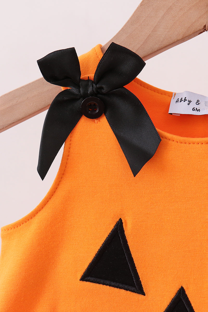 Orange Jack-O-Lantern Applique Bow Bloomer Set