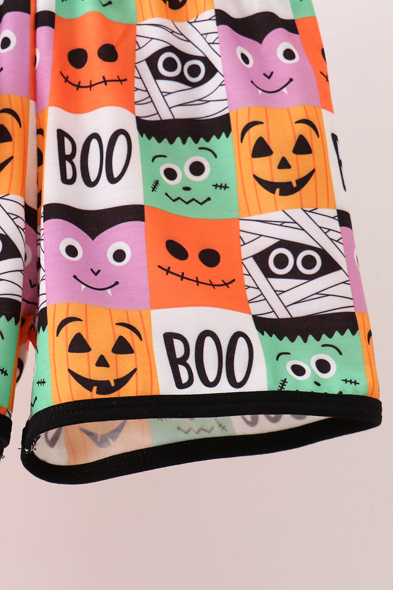 Orange Jack-O-Lantern Applique Shorts Set