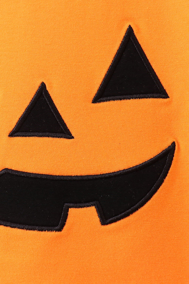 Orange Jack-O-Lantern Applique Shorts Set
