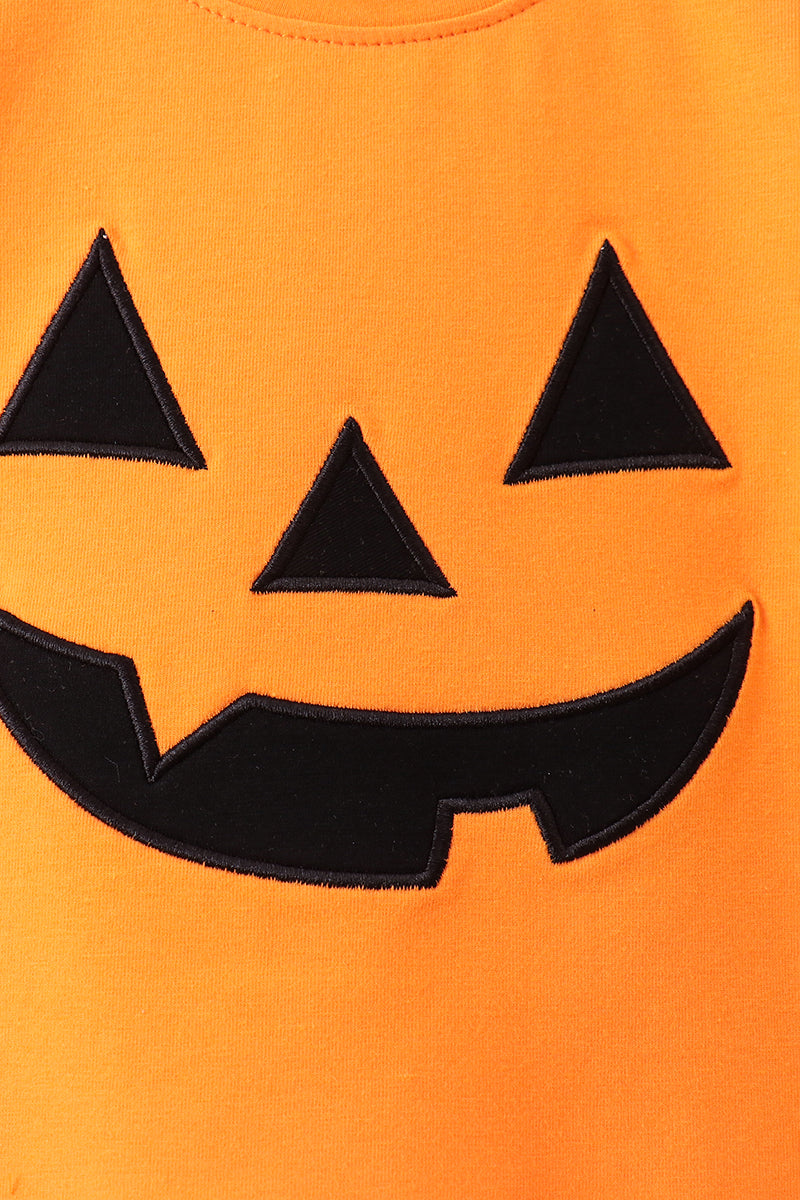Orange Jack-O-Lantern Applique Shorts Set
