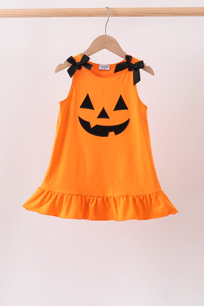 Orange Jack-O-Lantern Applique Ruffle Dress