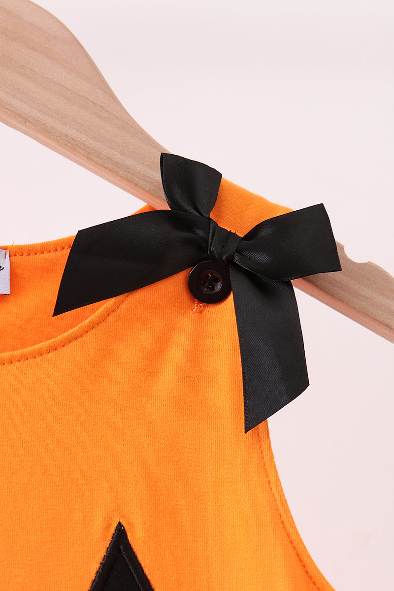 Orange Jack-O-Lantern Applique Ruffle Dress