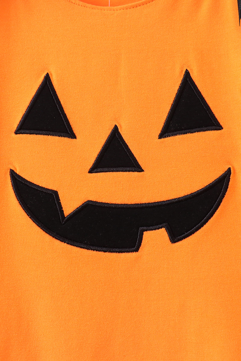 Orange Jack-O-Lantern Applique Ruffle Dress