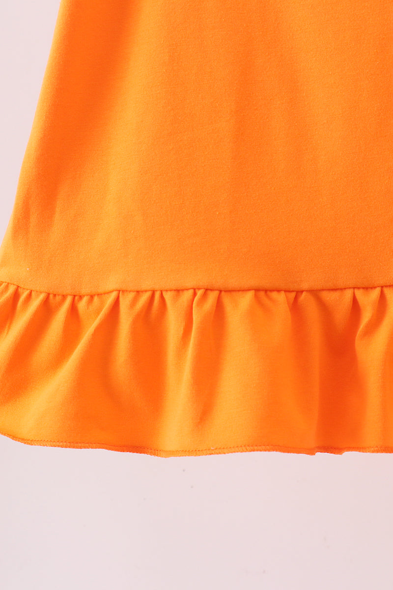 Orange Jack-O-Lantern Applique Ruffle Dress