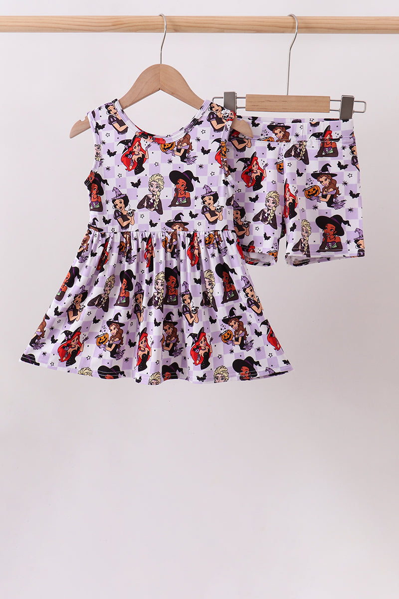 Purple witch bamboo checkered shorts set