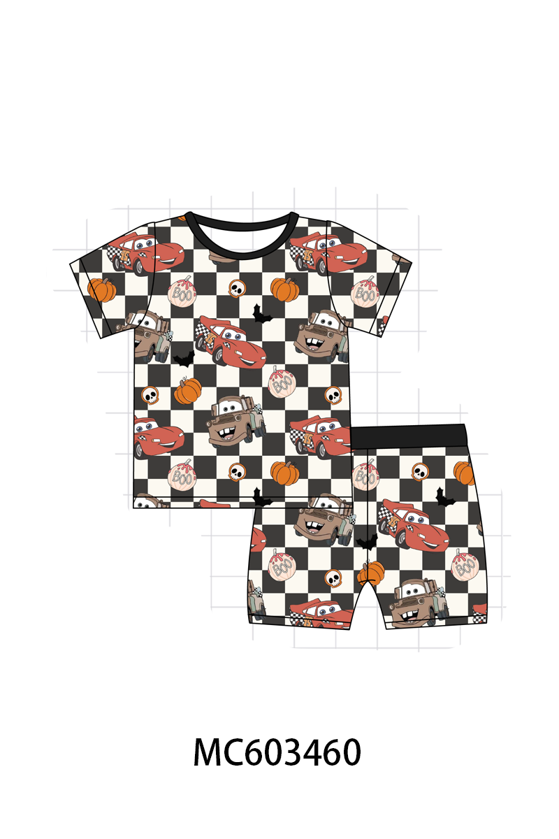 Checkered racing bamboo shorts set