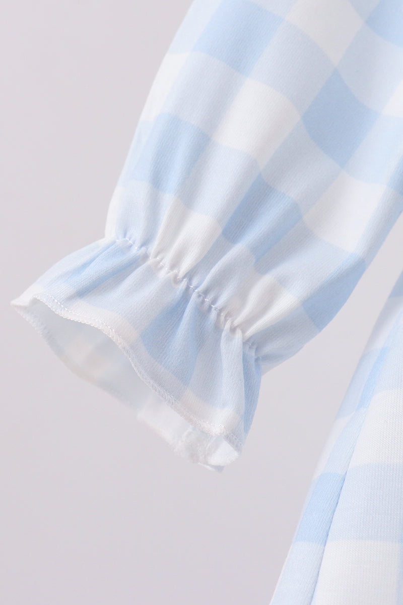 Blue Farm Embroidery Gingham Bloomer Set