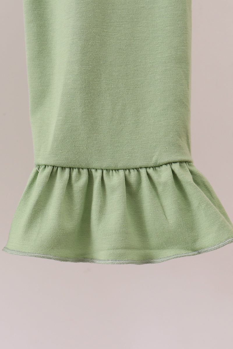 Sage Pumpkin Bow Embroidery Ruffle Pants Set
