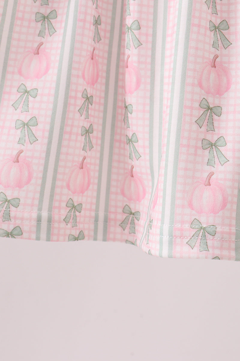 Sage Pumpkin Bow Embroidery Ruffle Pants Set