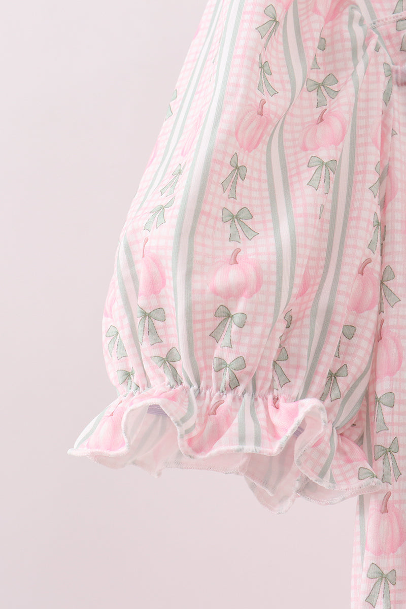 Pumpkin Bow Embroidery Mom Tiered Dress