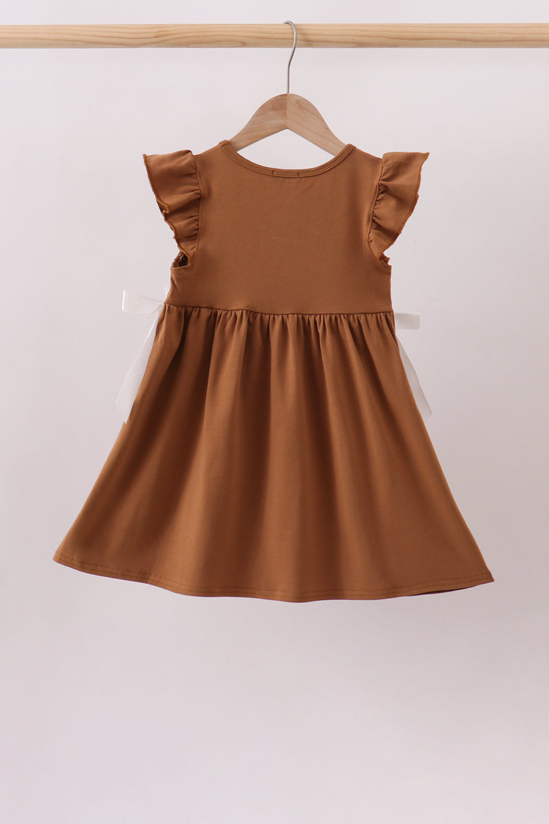 Brown Pumpkin Smocked Lace Dress