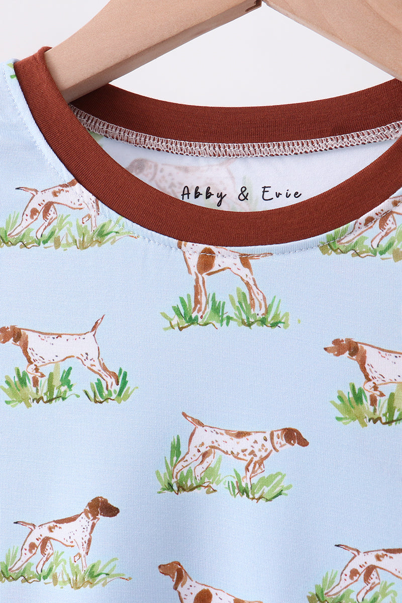 Blue puppy hunting bamboo pajama set