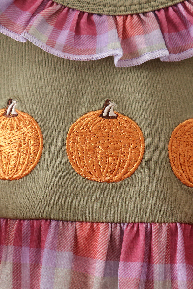 Camel Pumpkin Embroidery Ruffle Plaid Bubble