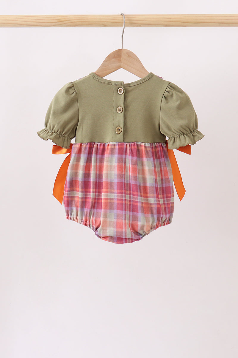 Camel Pumpkin Embroidery Ruffle Plaid Bubble