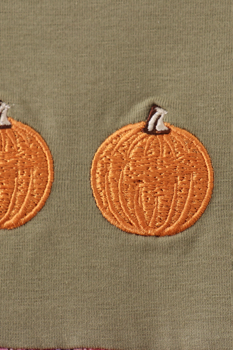 Camel Pumpkin Embroidery Plaid Dress