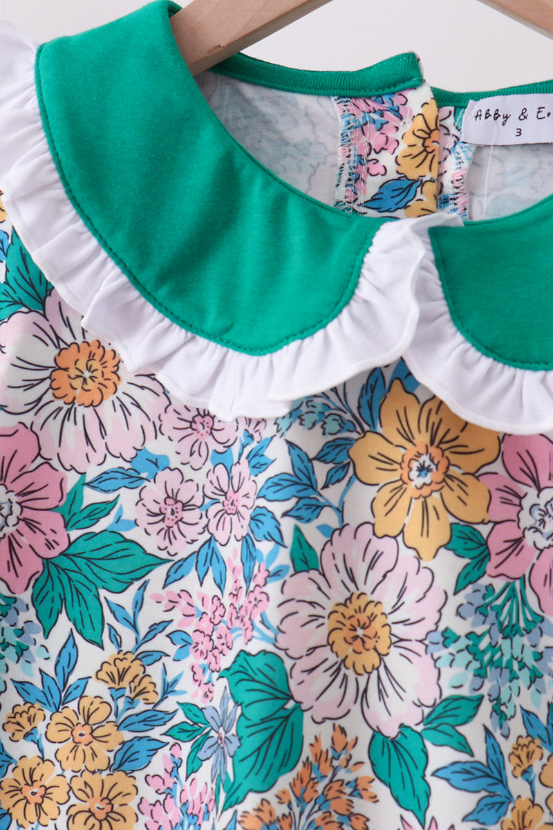 Green Floral Ruffle Shorts Set