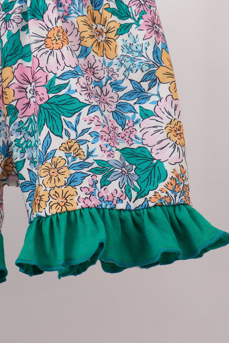 Green Floral Ruffle Shorts Set