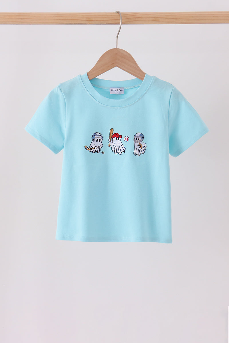 Blue ghost baseball embroidery top