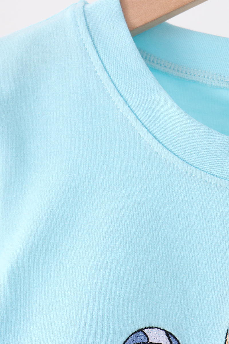 Blue ghost baseball embroidery top