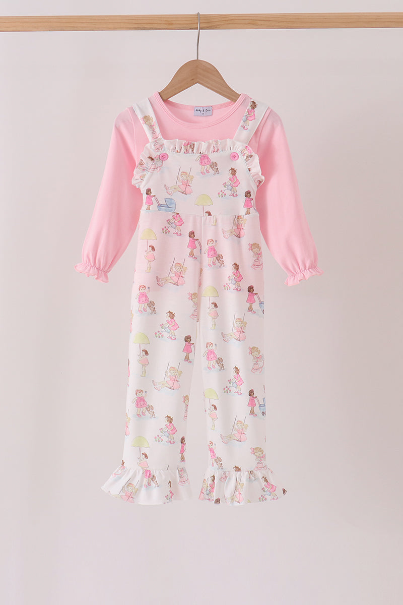 Pink all day adventure ruffle jumpsuit set