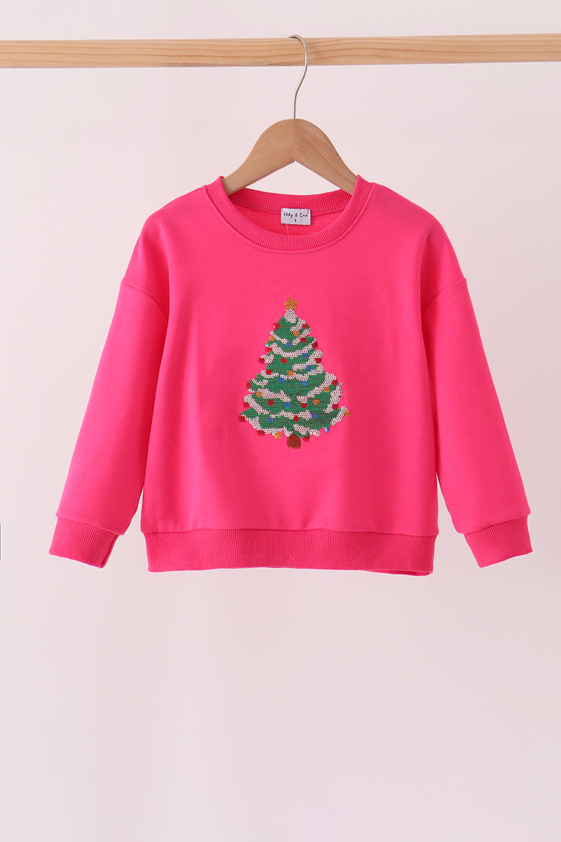 Hot Pink Christmas Tree Sequin Mom&me Top