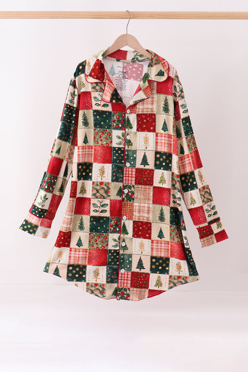 Maroon Checkered Tree Mom Gown