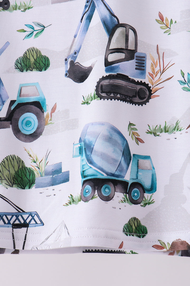 Blue Excavator Bamboo Pajama Set