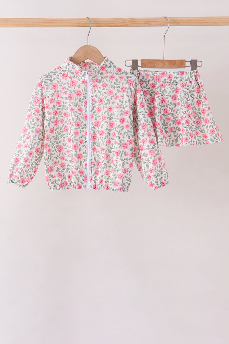 Pink floral print skorts set