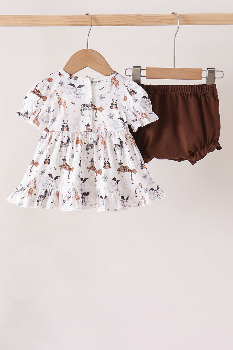 Brown zoo animal ruffle bloomer set