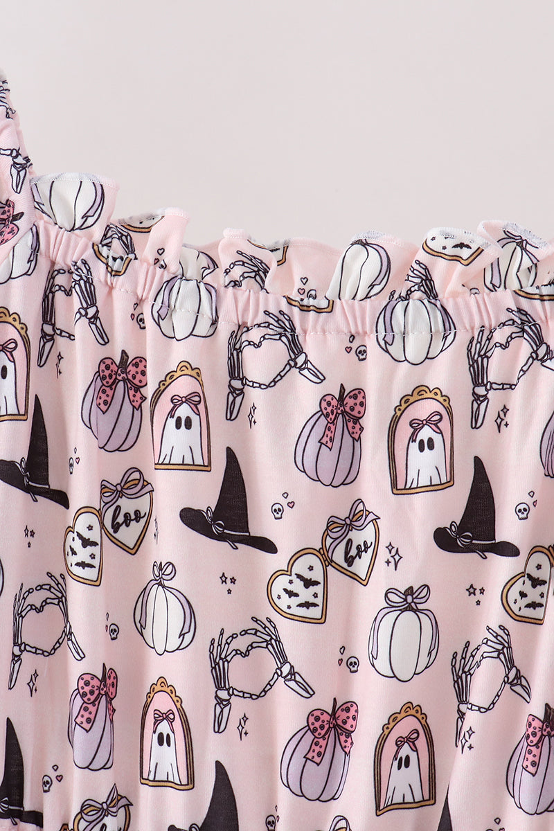 Pink Spooky print ruffle tiered mom dress