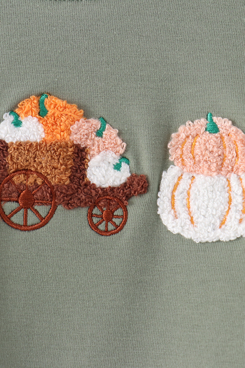 Green pumpkin french knot romper