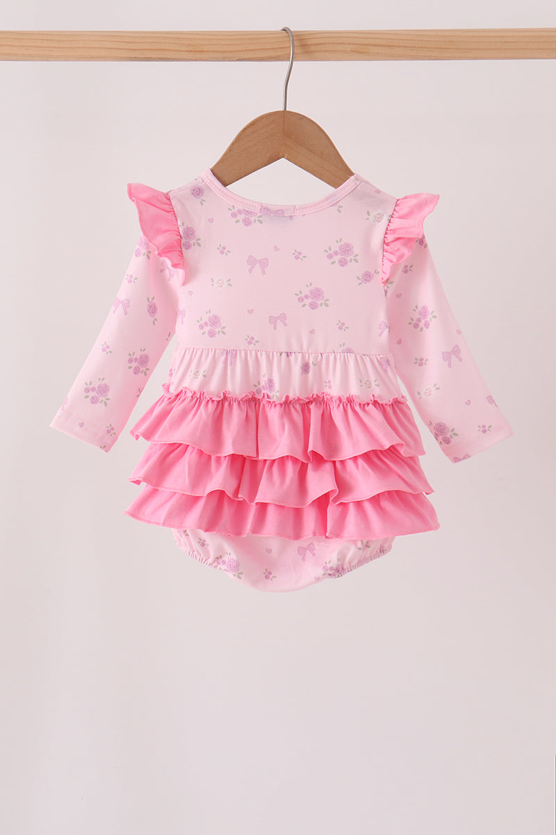 Pink floral bow ruffle bubble
