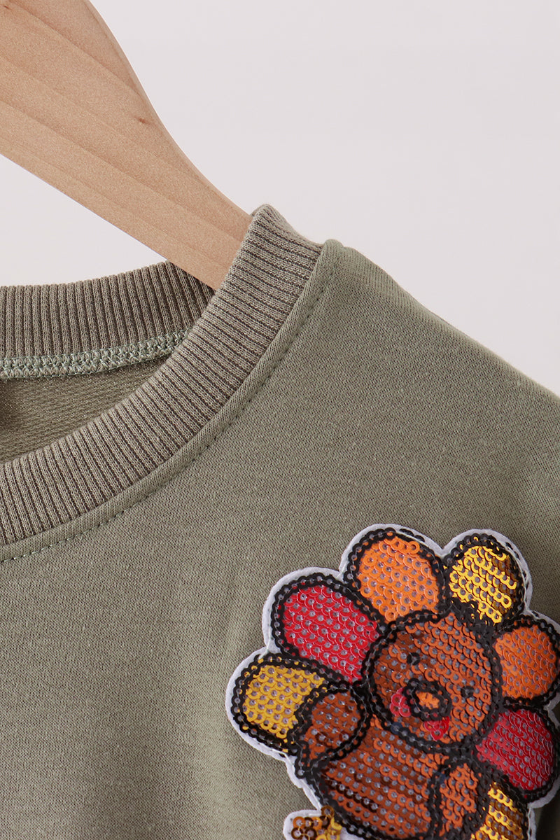 Green turkey sequin mom&me top