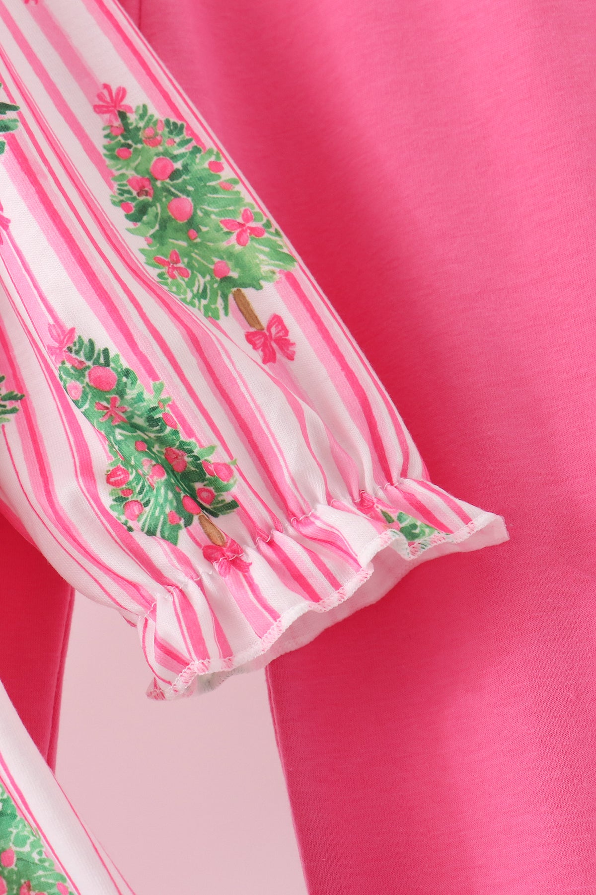 Pink Christmas Tree Embroidery Stripe Pants Set