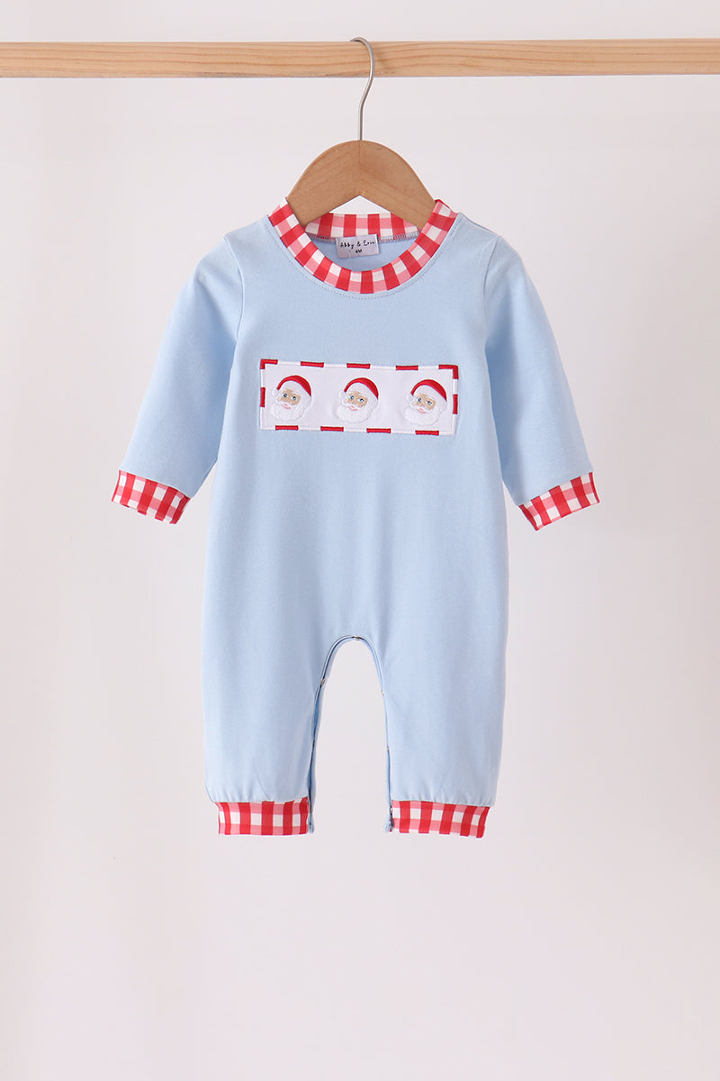 Blue Santa Claus Embroidery Romper