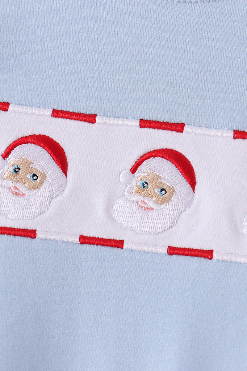 Blue Santa Claus Embroidery Romper