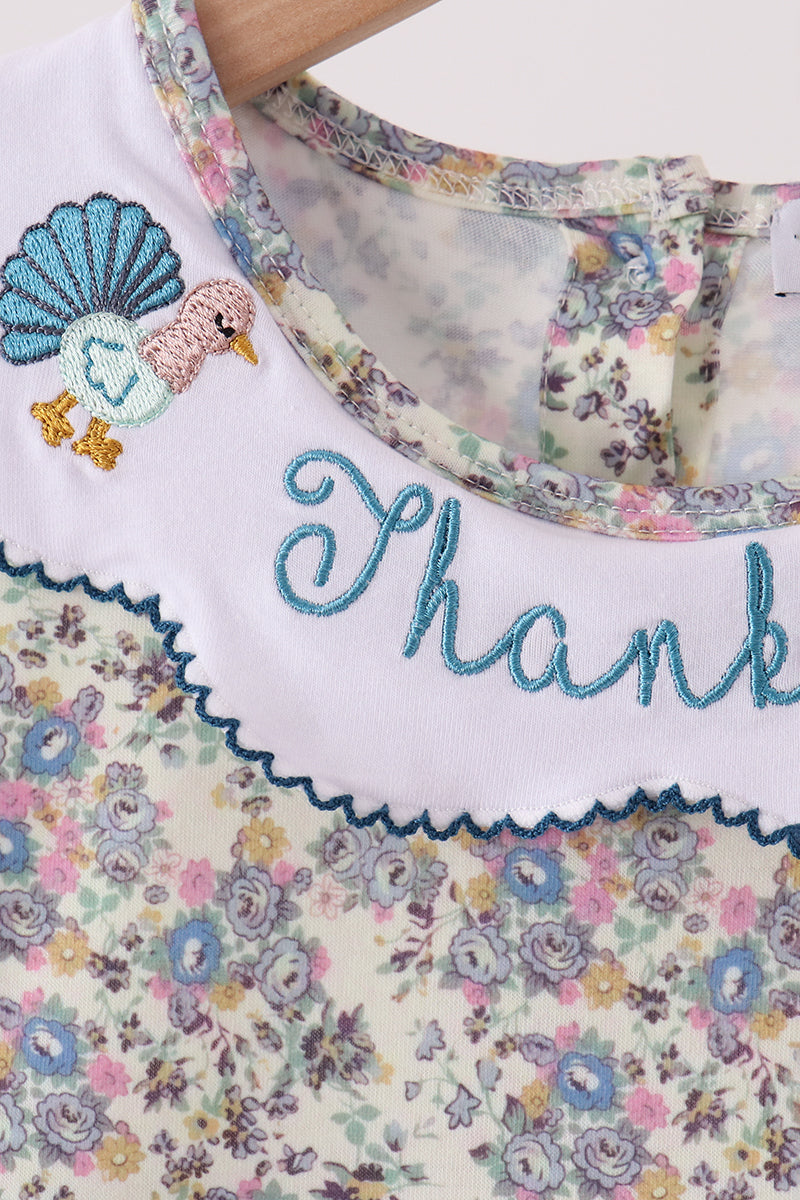 Blue turkey embroidery dress