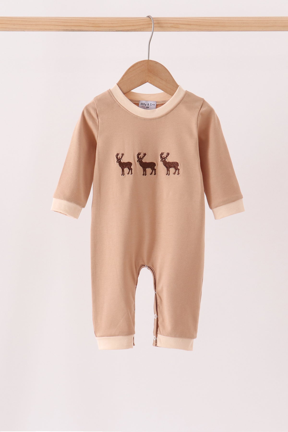 Brown deer embroidery romper