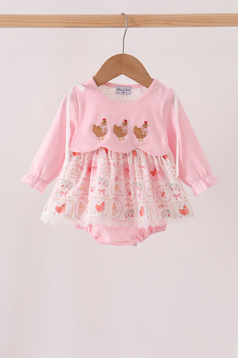 Pink chicken embroidery bubble