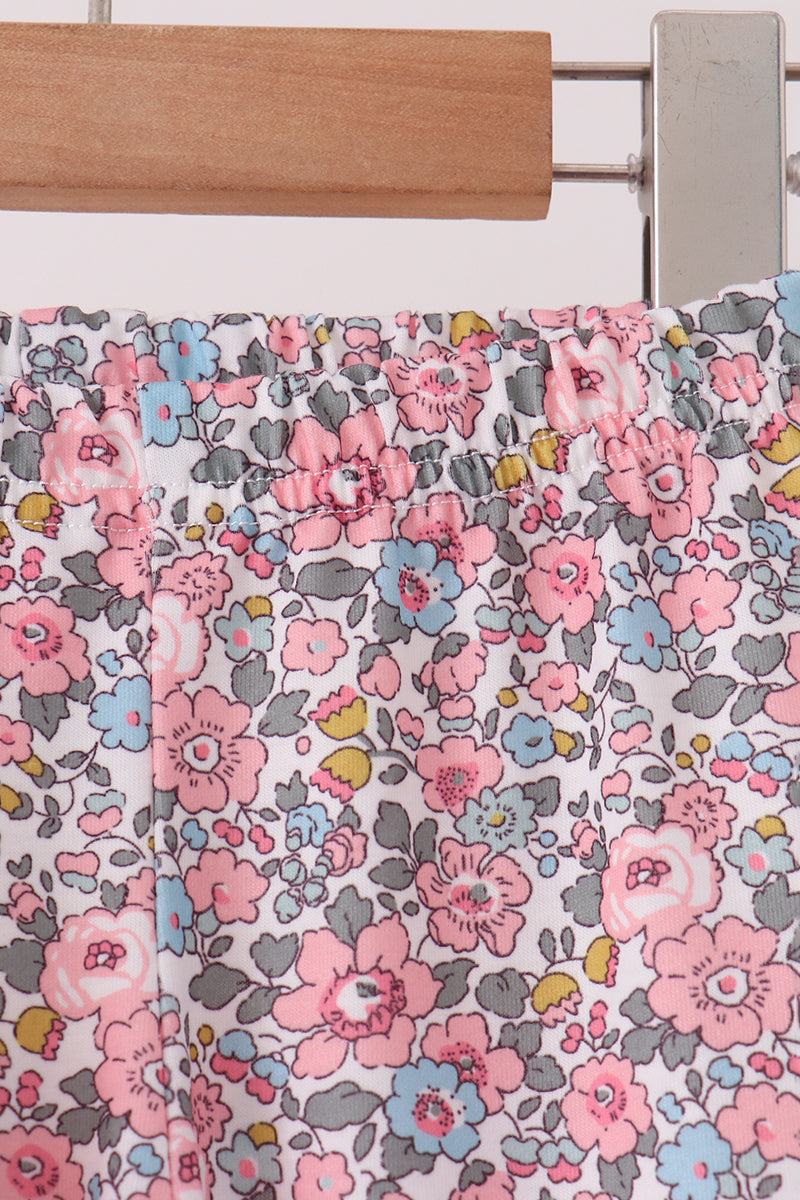 Pink Floral Bow Applique Pants Set