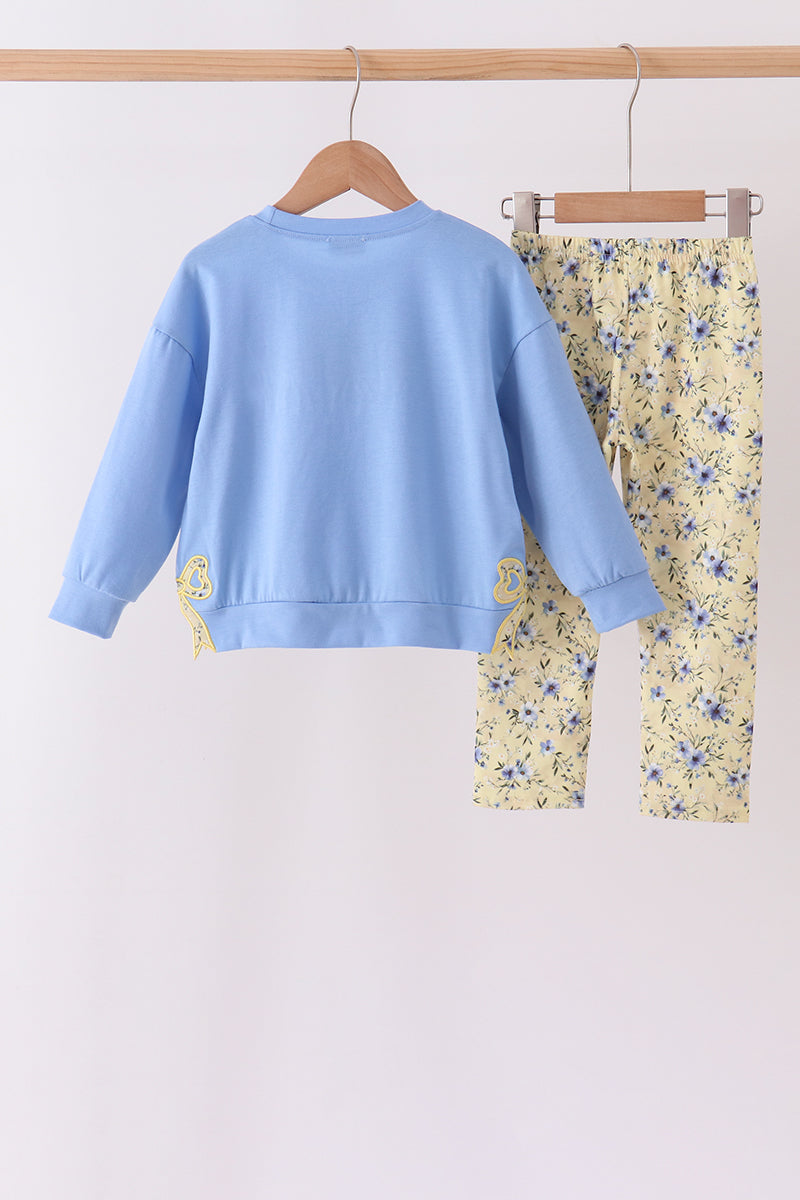 Yellow Floral Bow Applique Pants Set