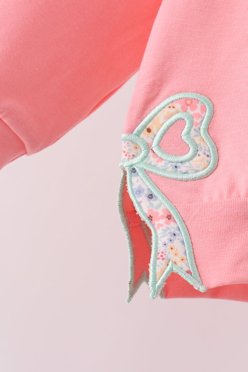 Pink Floral Bow Applique Pants Set