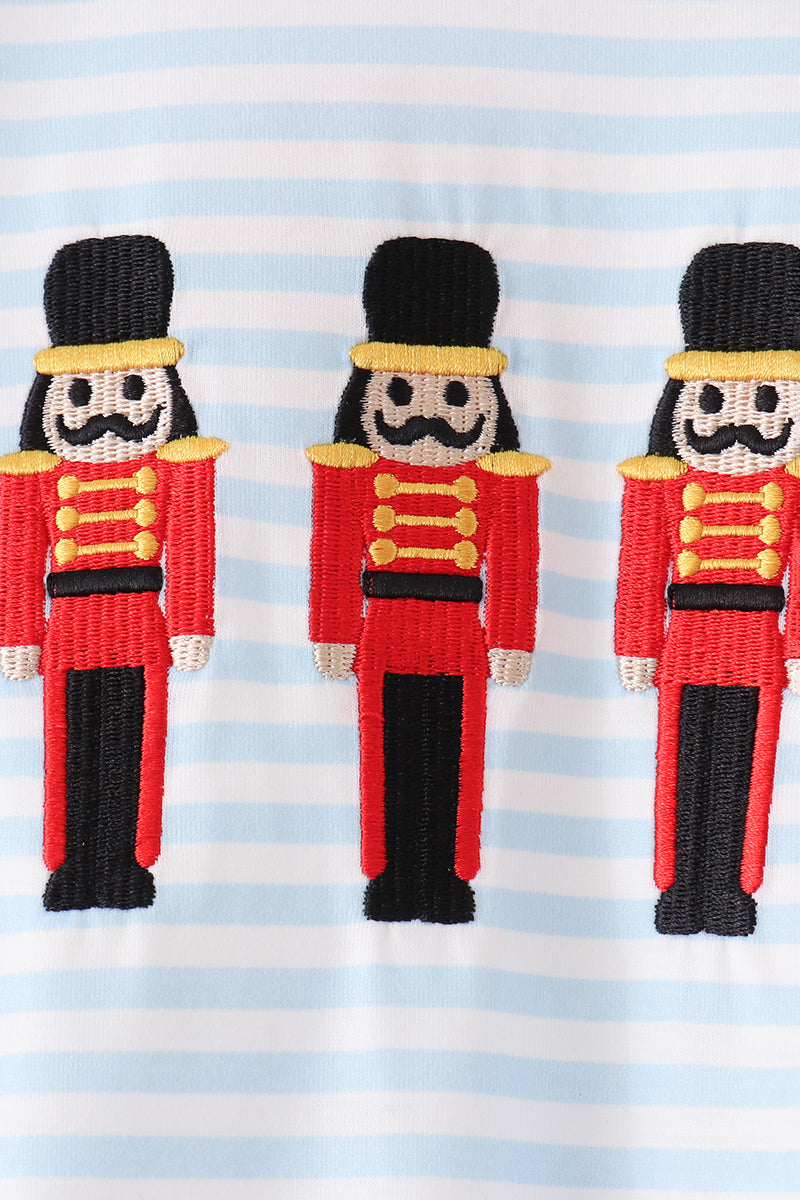 Blue Stripe Nutcracker Embroidery Romper