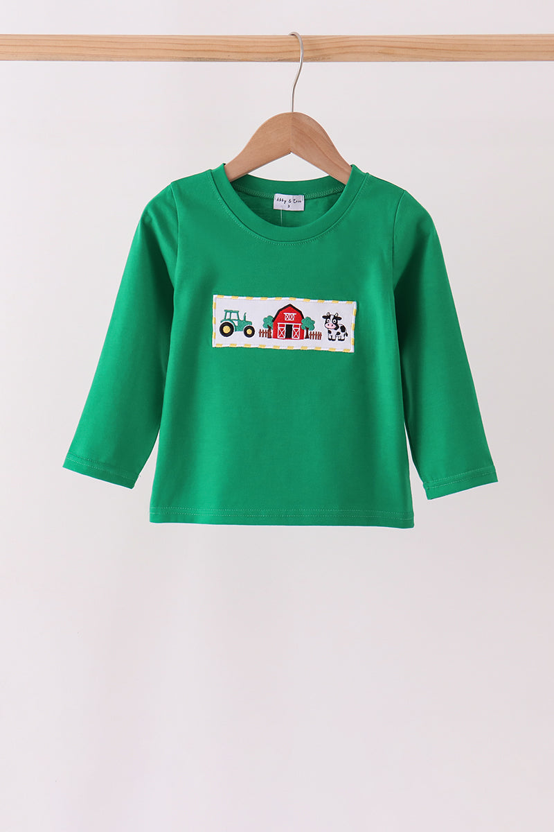Green Farm Cow Embroidery Top