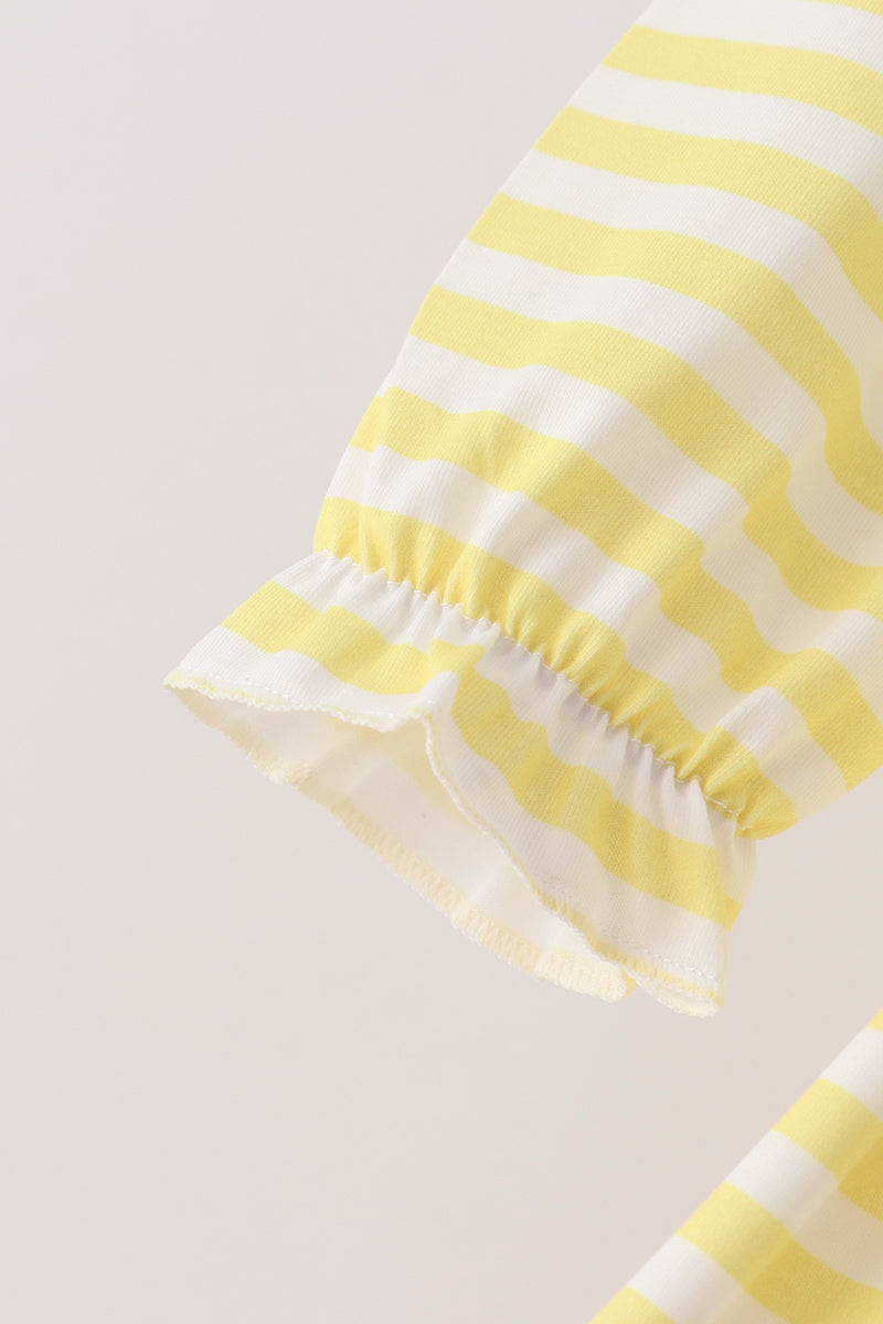 Green Farm Cow Embroidery Stripe Dress