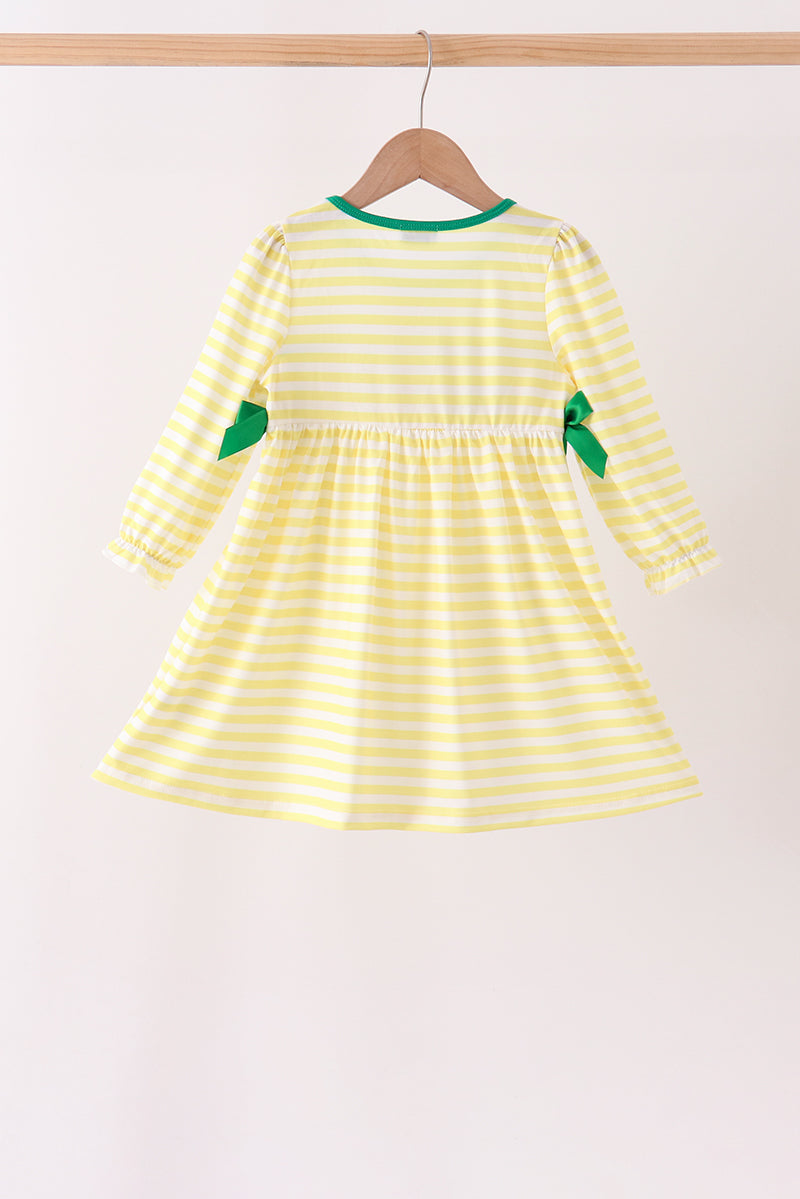 Green Farm Cow Embroidery Stripe Dress