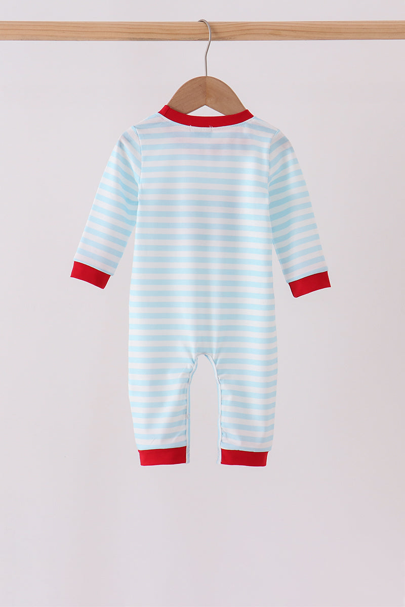 Blue Stripe Holly Jolly Romper