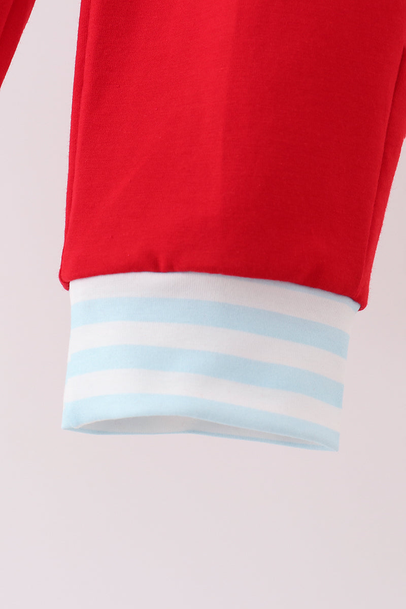 Blue Stripe Holly Jolly Embroidery Pants Set